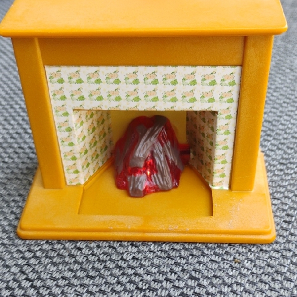 Yellow Toy Fireplace Playset with Red and Gray Ember Accessory